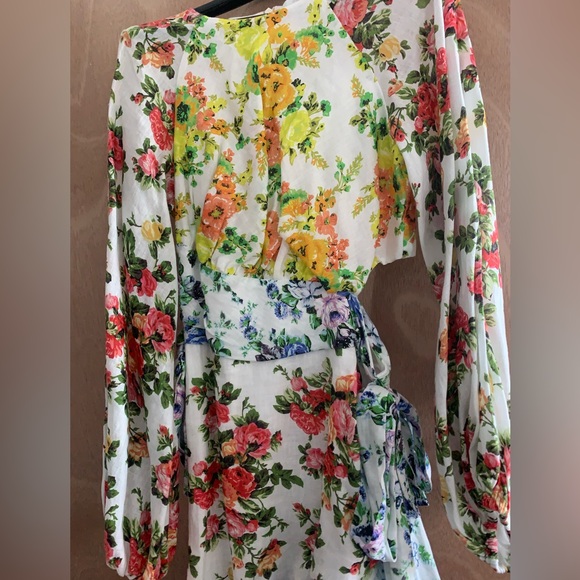 ❗️SALE❗️Zimmerman White Ruffled Floral-print Linen Mini Dress - Picture 4 of 7